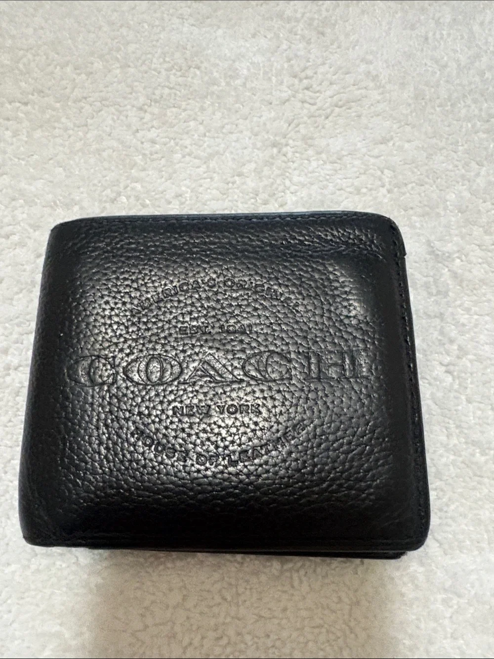 Coach Black Pebbled Leather Bi-Fold Card Holder Wallet